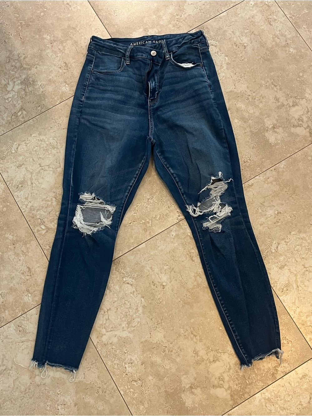American Eagle Curvy Super High Rise Dark Indigo Distressed Skinny Jeans